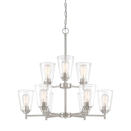 Designers Fountain Westin 9 Light Modern Satin Platinum with Clear Glass Shades Chandelier For Dining Rooms 95789-SP
